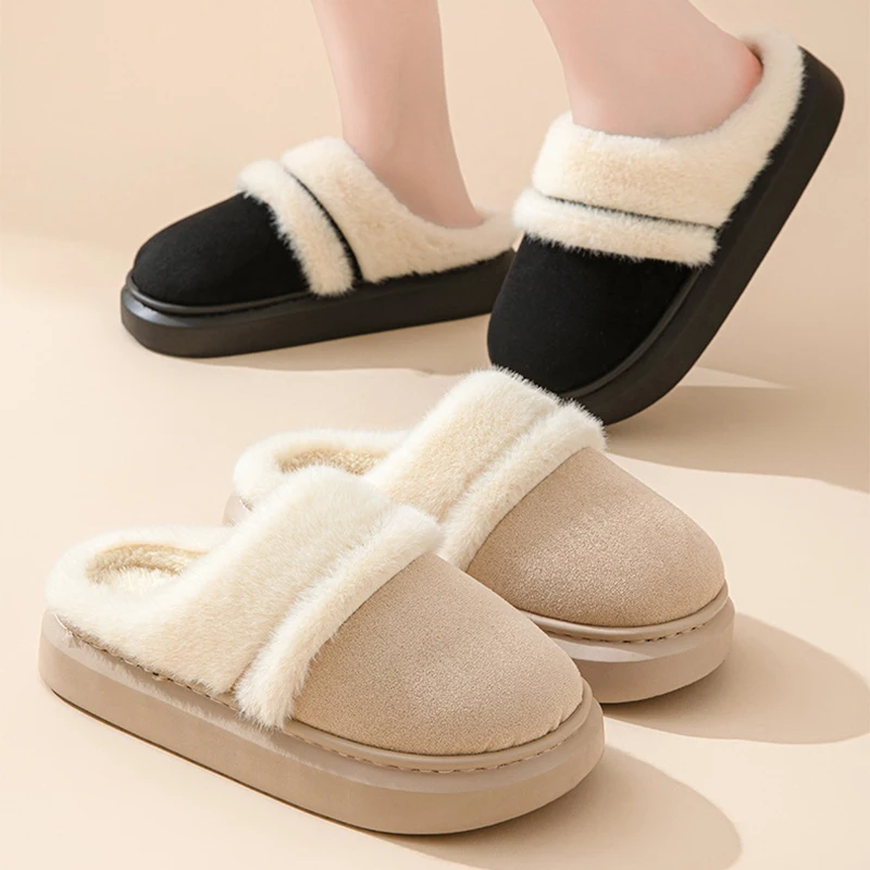 New Fur Slippers For Women Winter Fluffy Fashion Warm Thick Sole Plush Cozy Slides For Home Indoor Platform Cotton Shoes 3