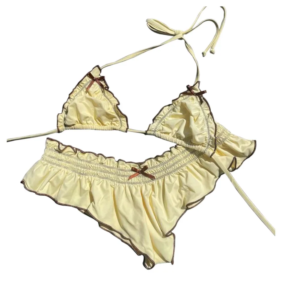 Cute Yellow Triangle Bikini Swimsuit for Girls