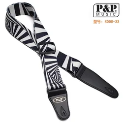 Premium Ultra Thick Black and White Guitar Shoulder Strap - Heat Transfer Printed Design, Enhanced Comfort for Extended Play (S008 - 33)