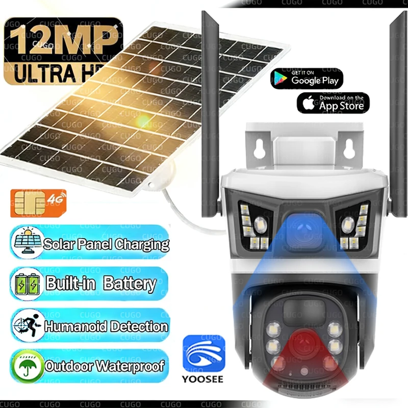 12MP Solar Camera Outdoor 6K 4G SIM Card Wireless Low Power Battery IP Camera PIR Night Vision YOOSEE CCTV Security Waterproof 1