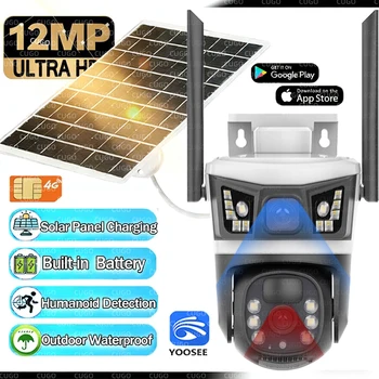 12MP Solar Camera Outdoor 6K 4G SIM Card Wireless Low Power Battery IP Camera PIR Night Vision YOOSEE CCTV Security Waterproof 1