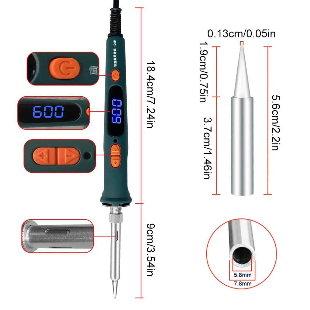 120W Digital Soldering Iron Kit Repair Soldering Tool Set Electric Soldering Iron Dual Calibration Temperature 200-600℃