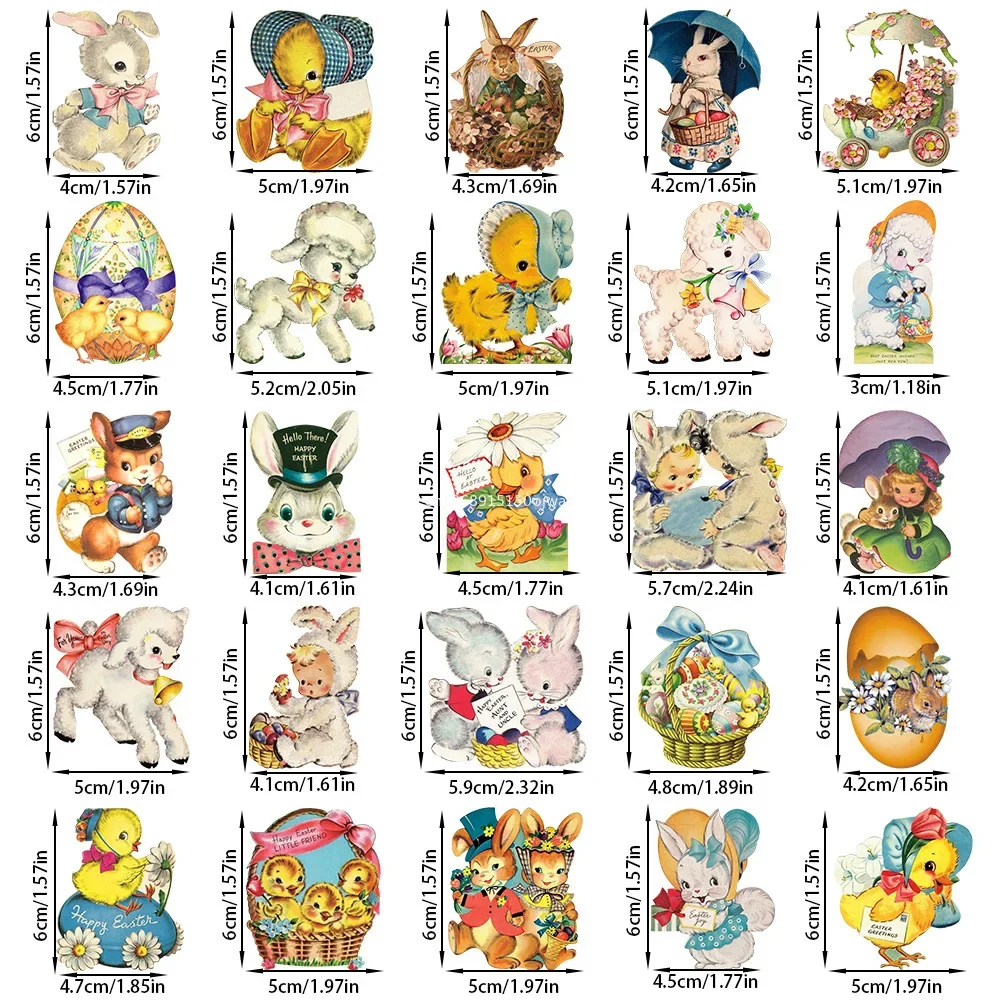 25pc Easter Vintage Sticker Cartoon Cute Easter Bunny Chicks Egg Stickers Self-Adhesive Decal Novelty Party for Kid Gifts