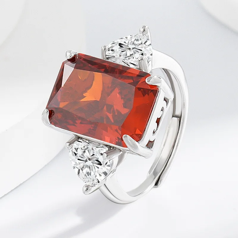 925 Sterling Silver Shiny Colored Ice Flower Cut Zircon Large Carat Ring for Ladies Gorgeous Elegance Fashion