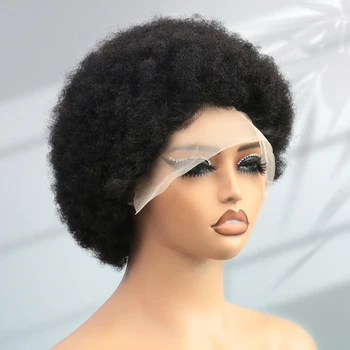 13X4 Afro Kinky Curly Wave Lace Front Wig 200 Density Brazilian Remy Human Hair Lace Natural Hairline Short Bob Human Hair Wig 1