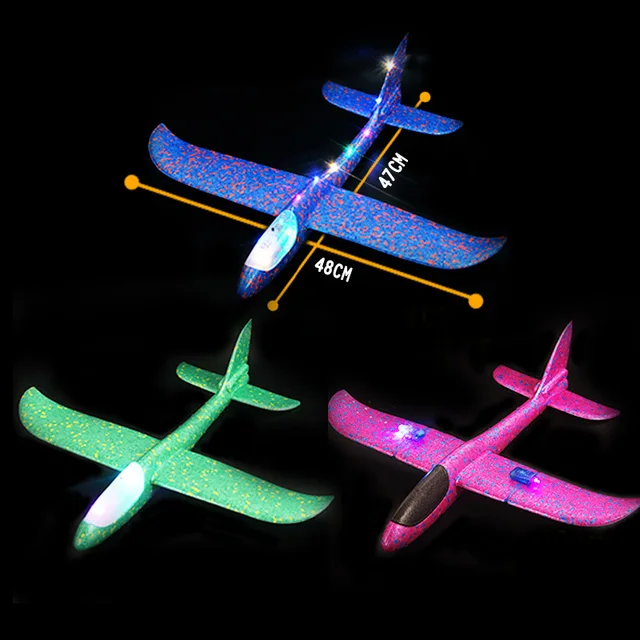 Foam Hand Throwing LED Airplanes Toy 48cm LED Flight Mode Glider Inertia Planes Model Aircraft Planes Outdoor Sport 4
