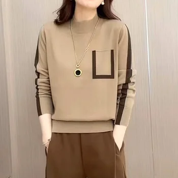 Autunno inverno moda Casual confortevole sciolto a maniche lunghe o-collo t-shirt tinta unita semplice abbigliamento donna retrò 2023 1