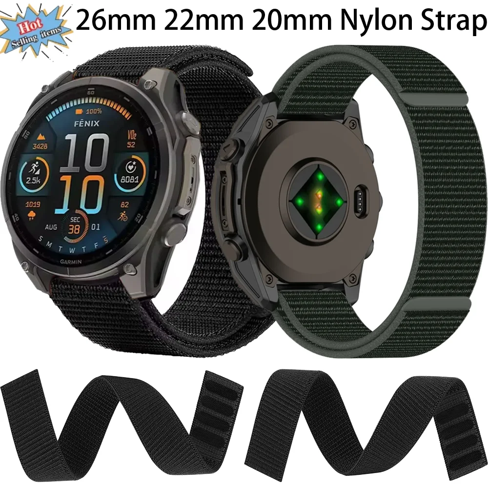 Nylon Hook Loop Strap - Versatile Wristband for Smartwatches (Available in 26mm, 22mm, and 20mm)