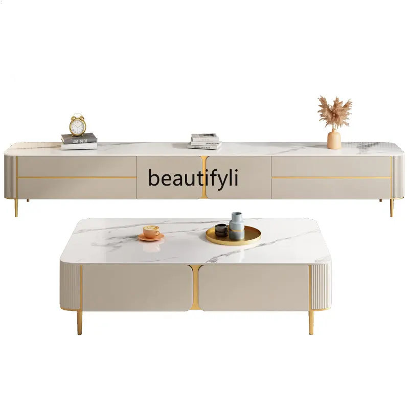 

Light Luxury Minimalist Stone Plate Coffee Table TV Cabinet Modern Minimalist Size Living Room Apartment Home furniture