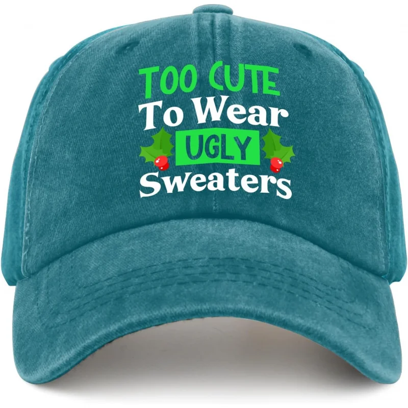 Funny Too Cute to Wear Ugly Sweaters Merry Christmas Retros Baseball Cap Vintage Cotton Washed hats
