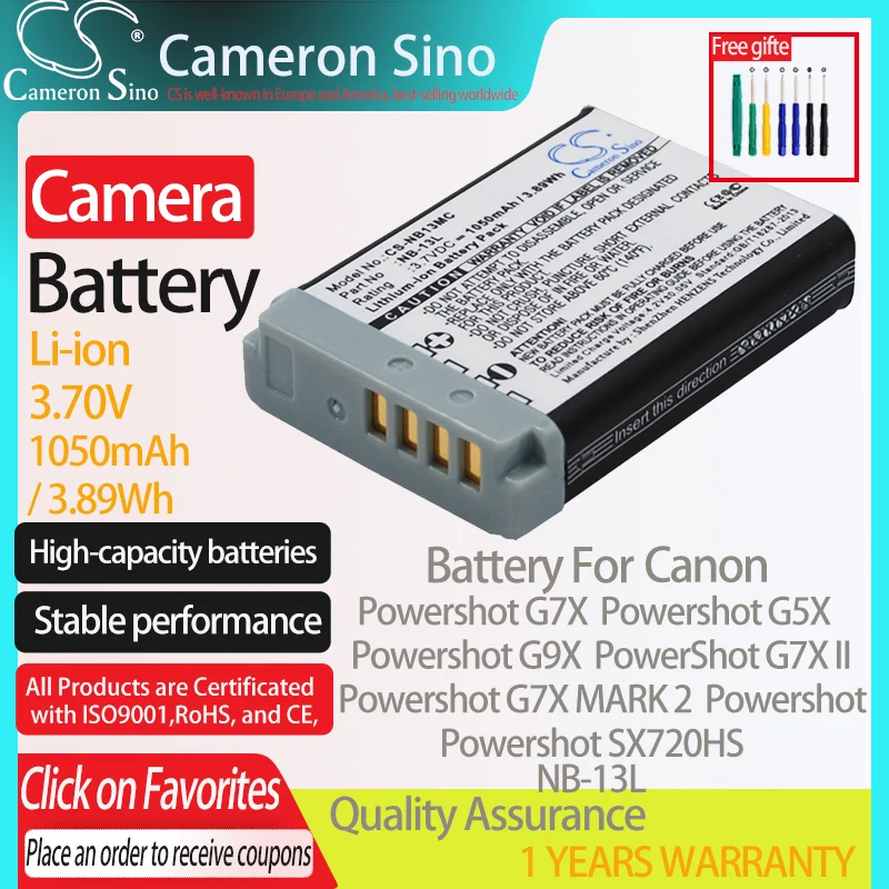 Batteria Cameronsino Per Canon Powershot G7X Powershot G5X Powershot G9X Powershot Sx720Hs Adatto Per Canon Nb-13L Batteria Della Fotocamera 3.70V