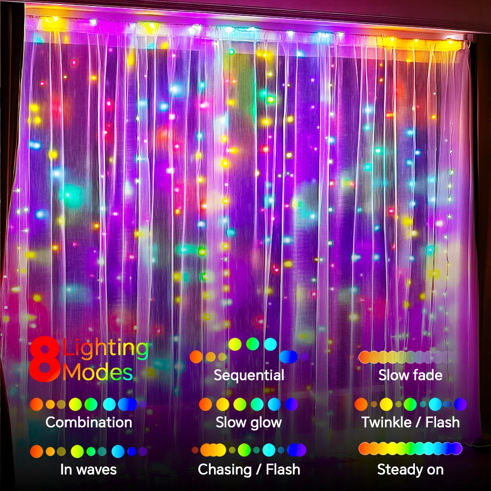 Curtain String Light - Remote, 8 Modes & USB Plug in, 118 x 39" LED Curtain Fairy Lights for Christmas, Wedding and Party Decor