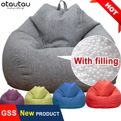OTAUTAU PUF grande XXL de lino lavable, puf con relleno, PUF otomano, sofá, asiento, muebles de salón de Relax
