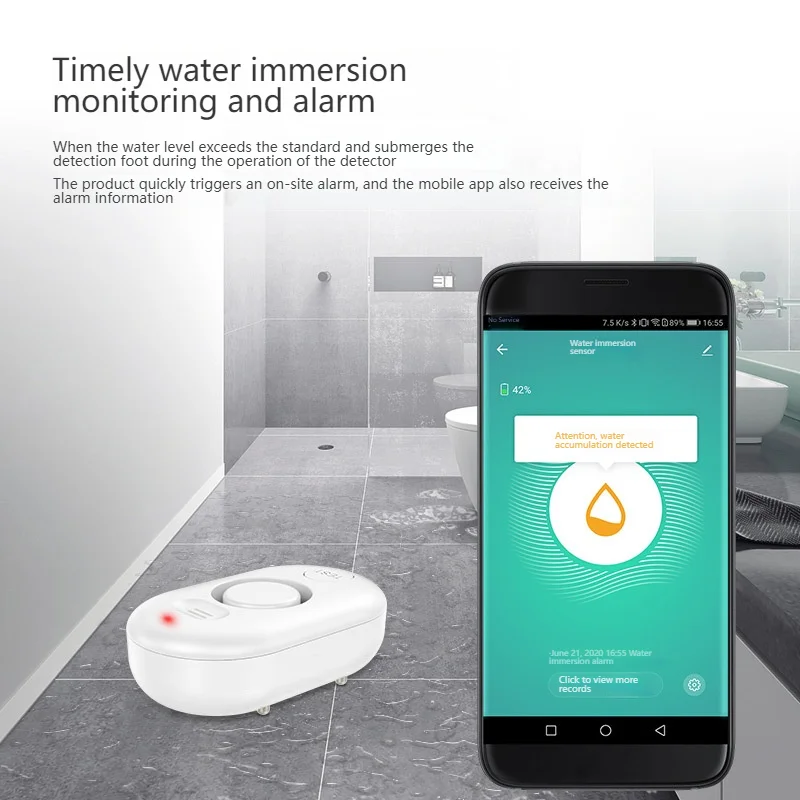 Waterproof immersion alarm, home remote smart home WiFi leak sensing detector, water level alarm