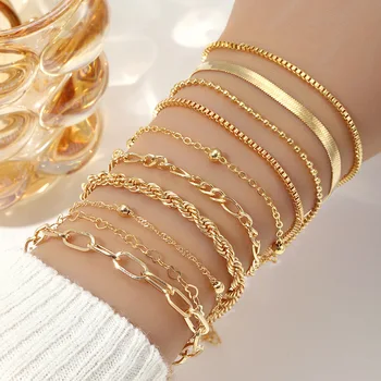 10 Pcs Gold Color Flat Snake Box Chain Bracelets 1