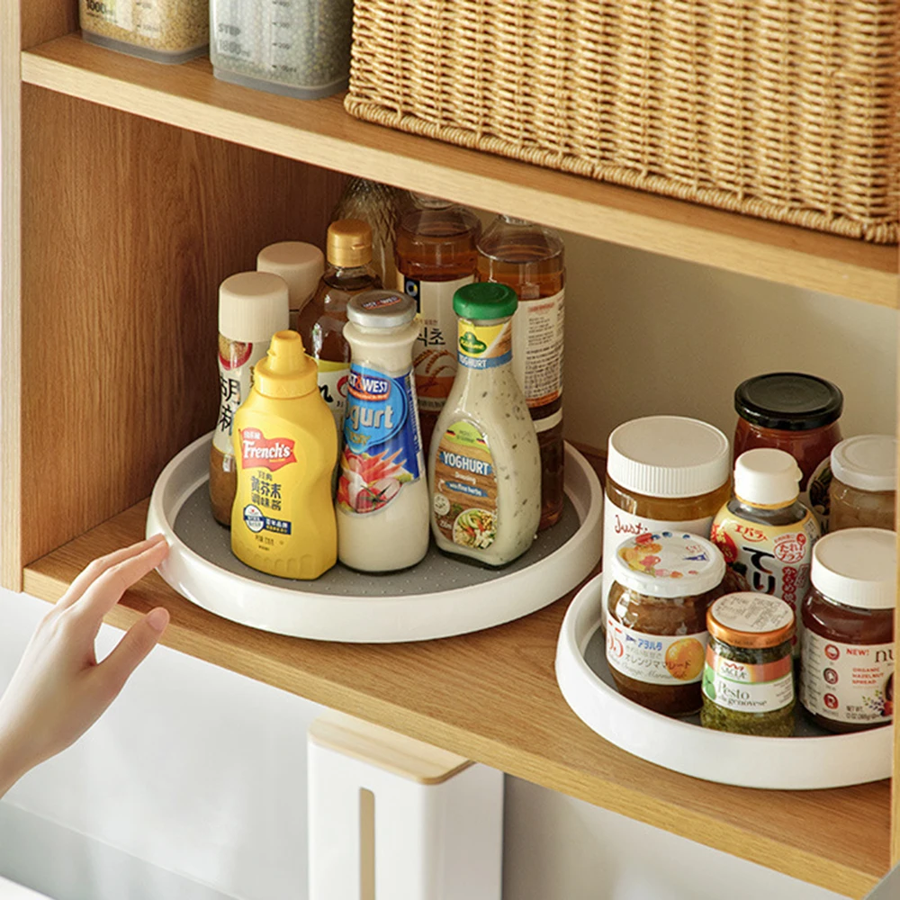 Round Shelf Pantry Cabinet Turntable Condiment Storage Rack Spice Rack Kitchen Storage Tray Rotating Organizer 2 Tier 6