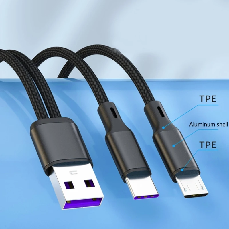 5A Fast Charging Dual Port Type-C Splitter Charging Cable for Type-c Micro-USB Devices