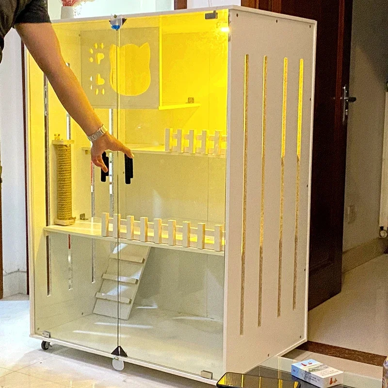 Solid Wood Cat Cages Super Large Cat Villa Double-storey Cage House Home Luxury Nest Cabinet Indoor Pet House