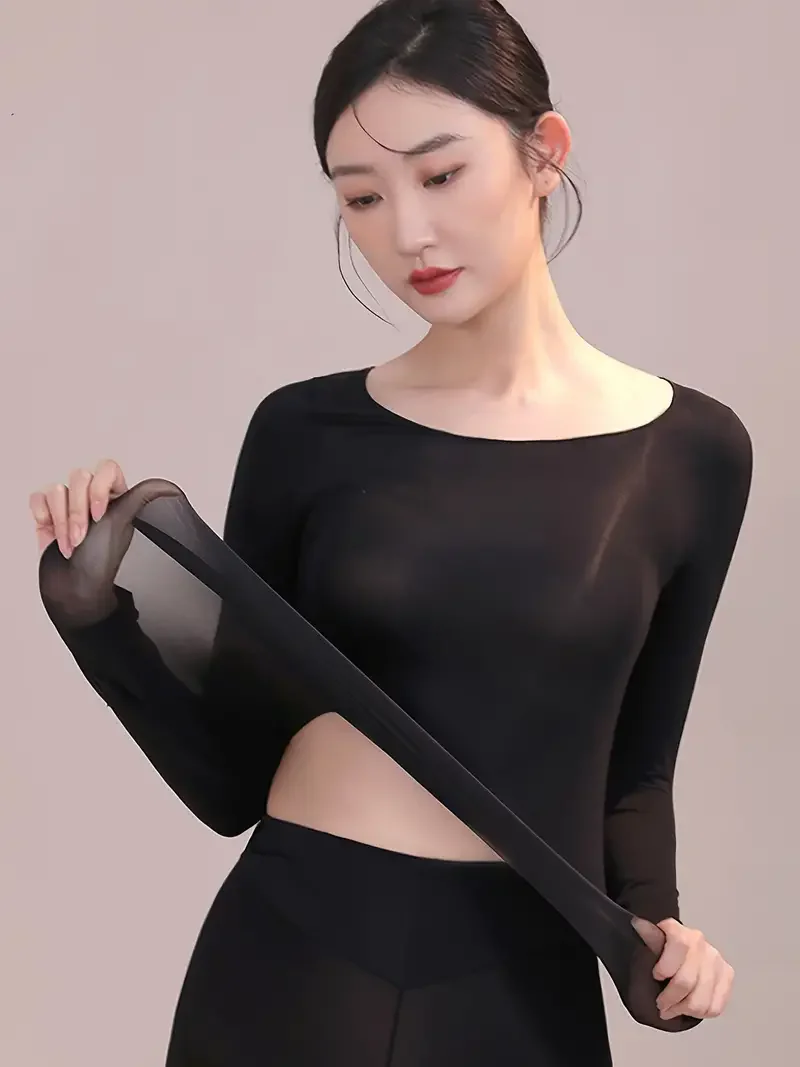 2 seamless thermal underwear, soft and comfortable long sleeved slim fit bottom top, women's underwear and pajamas