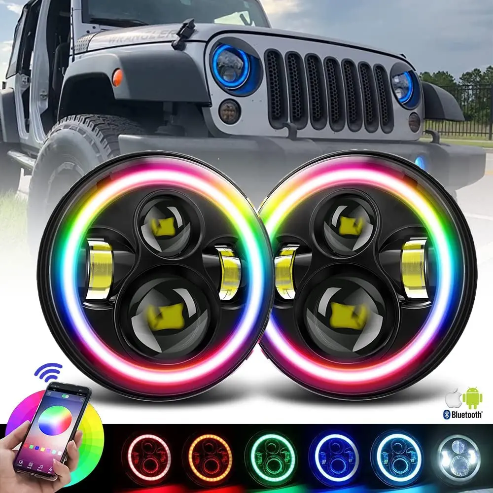 7 Inch Led Headlight Rgb Multi-color Angel Eye Drl Halo Ring Light For Jeep  Wrangler Jk Tl Lj Unlimited 150w Dropshipping - Car Headlight Bulbs(led) -  AliExpress