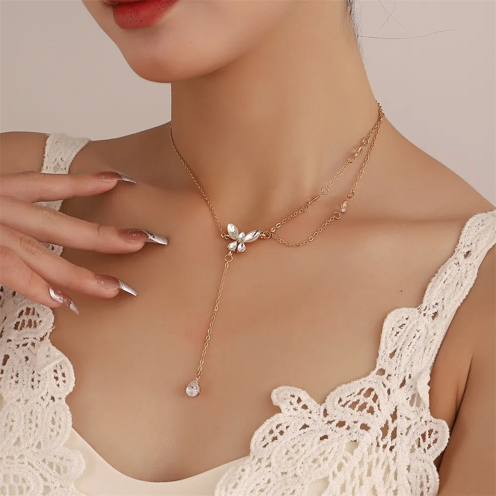 VIVILADY Light Luxury Alloy Copper Zircon Butterfly Necklaces Clavicle  Chain Jewelry For Women Fashion Party Gift Wholesale - AliExpress