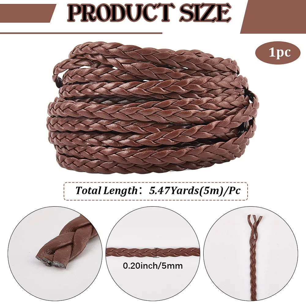 5M 3겹 PU 가죽끈 가죽 쥬얼리 끈 쥬얼리 DIY 제작용 끈 플랫 새들 브라운 5mm 5.47 야드(5m)/세트
