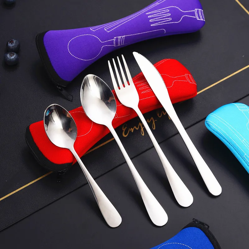 Portable Cutlery Set 4pcs Stainless Steel Silverware Set with Case