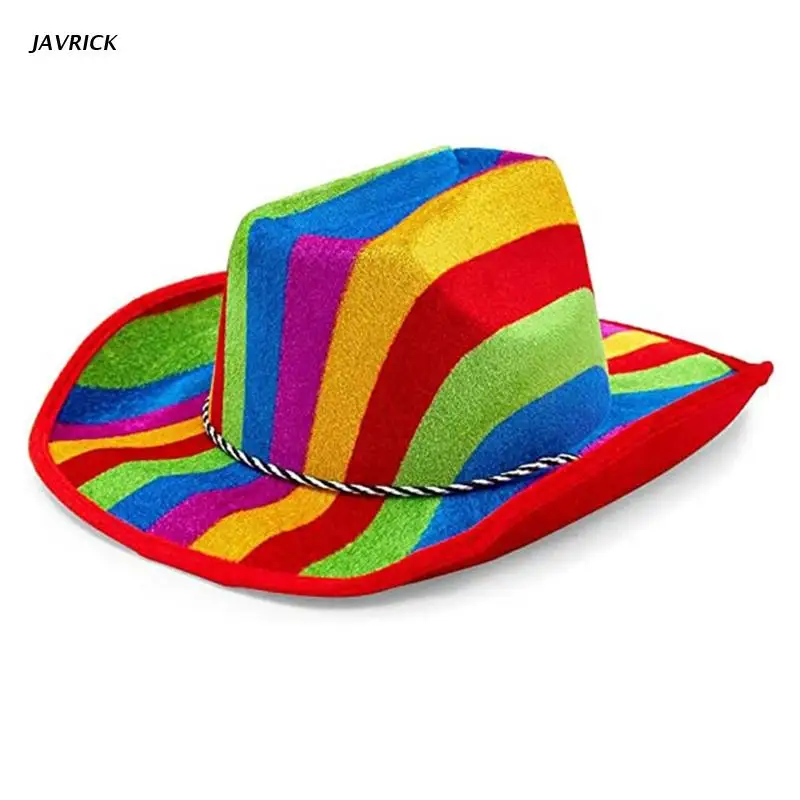 Fashion Rainbow Cowboy Hat Western Style Large Brim Hat Fedora Felt Jazz Accessory Wide Curve Brim