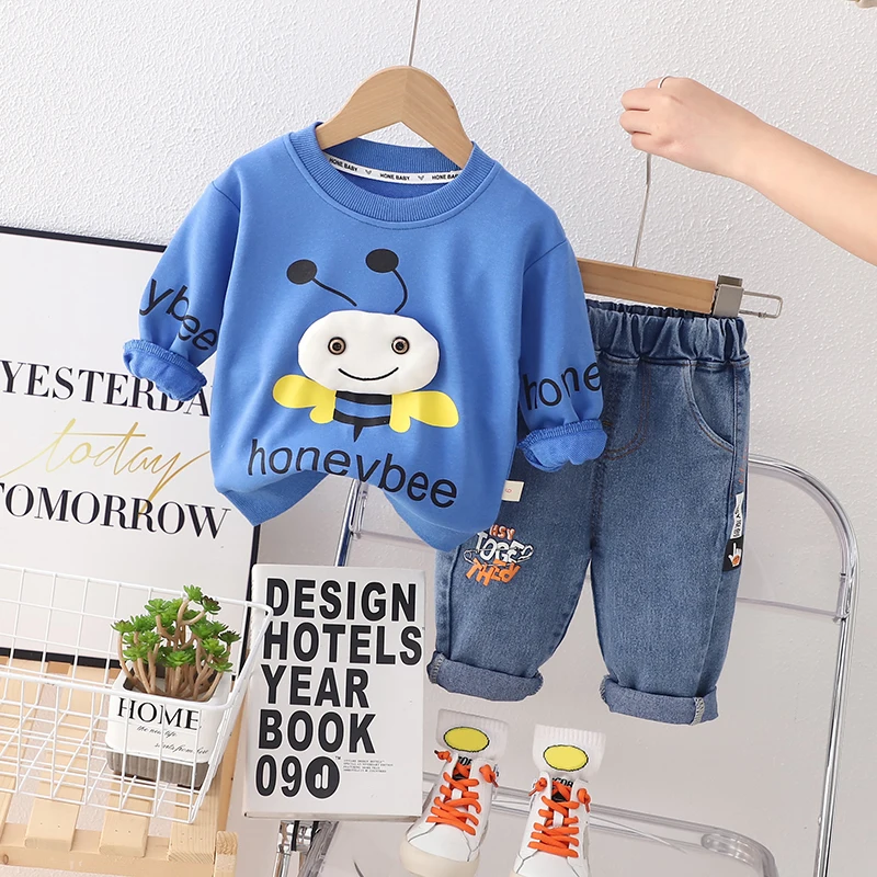 

Baby Boys Clothing Sets Girls Cartoon Sweatshirt Jeans 2 Pcs Suit Spring Infant Outfits Sets Children Clothes Kids Sportswear