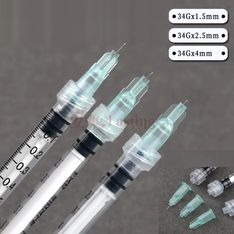 1ml luer Syringes 34G4MM 32G4MM 30G4MM 2.5mm Injection Needles Drawing Needles Tool Sharp Pointed Tattoo Needle