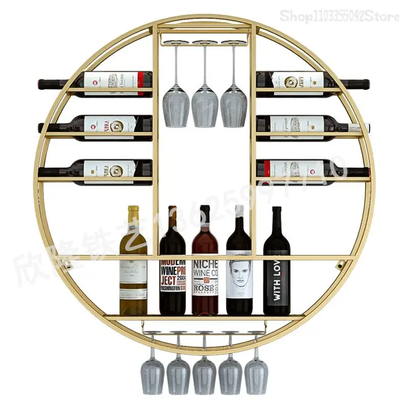 European Wall-mounted Wine Rack, Simple Modern Red Wine Rack, Iron Glass Cabinet, Restaurant Living Room Wall