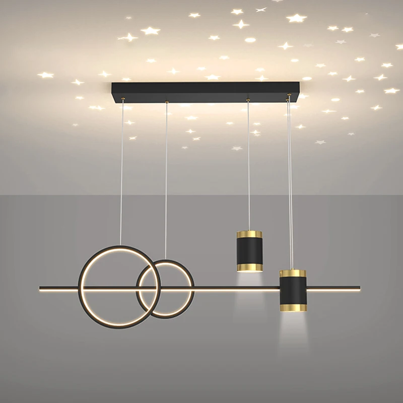 

LED Pendant Lamp For Home Kitchen Dining Room Livingroom Nordic Star Projection Long Strip Dining Table Lighting Chandelier