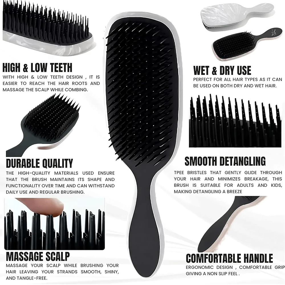 Marbled Anti-Static Detangling Hair Brush with Massage Handle