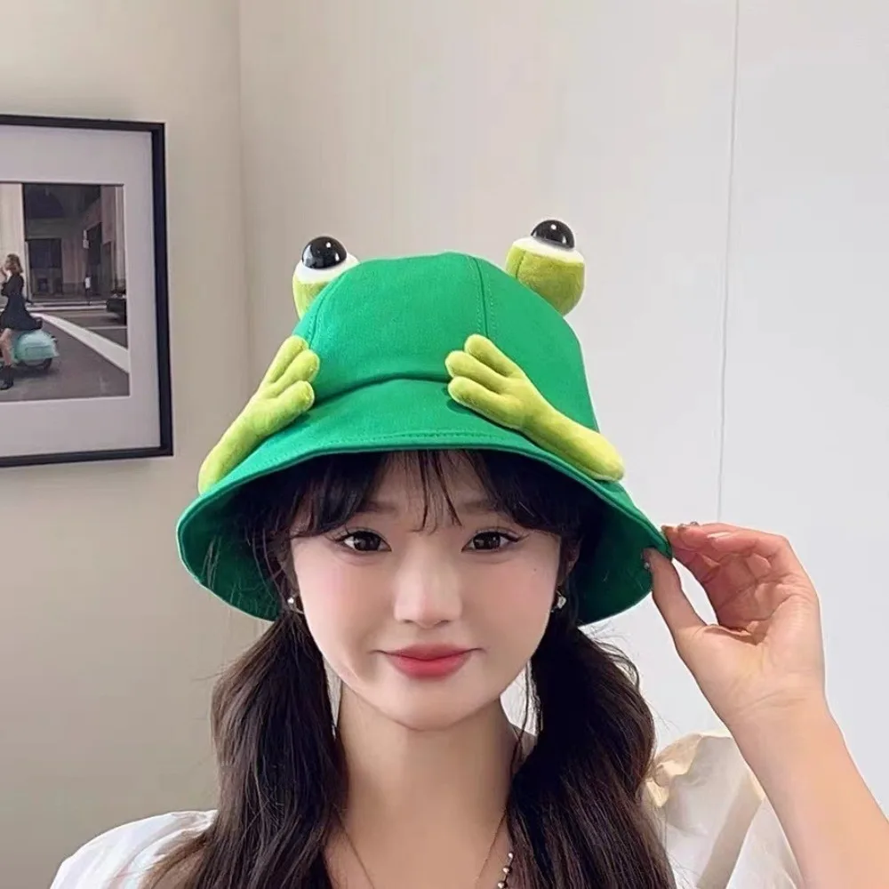 Cotton Big Eyes Frog Bucket Hats for Women and Kids