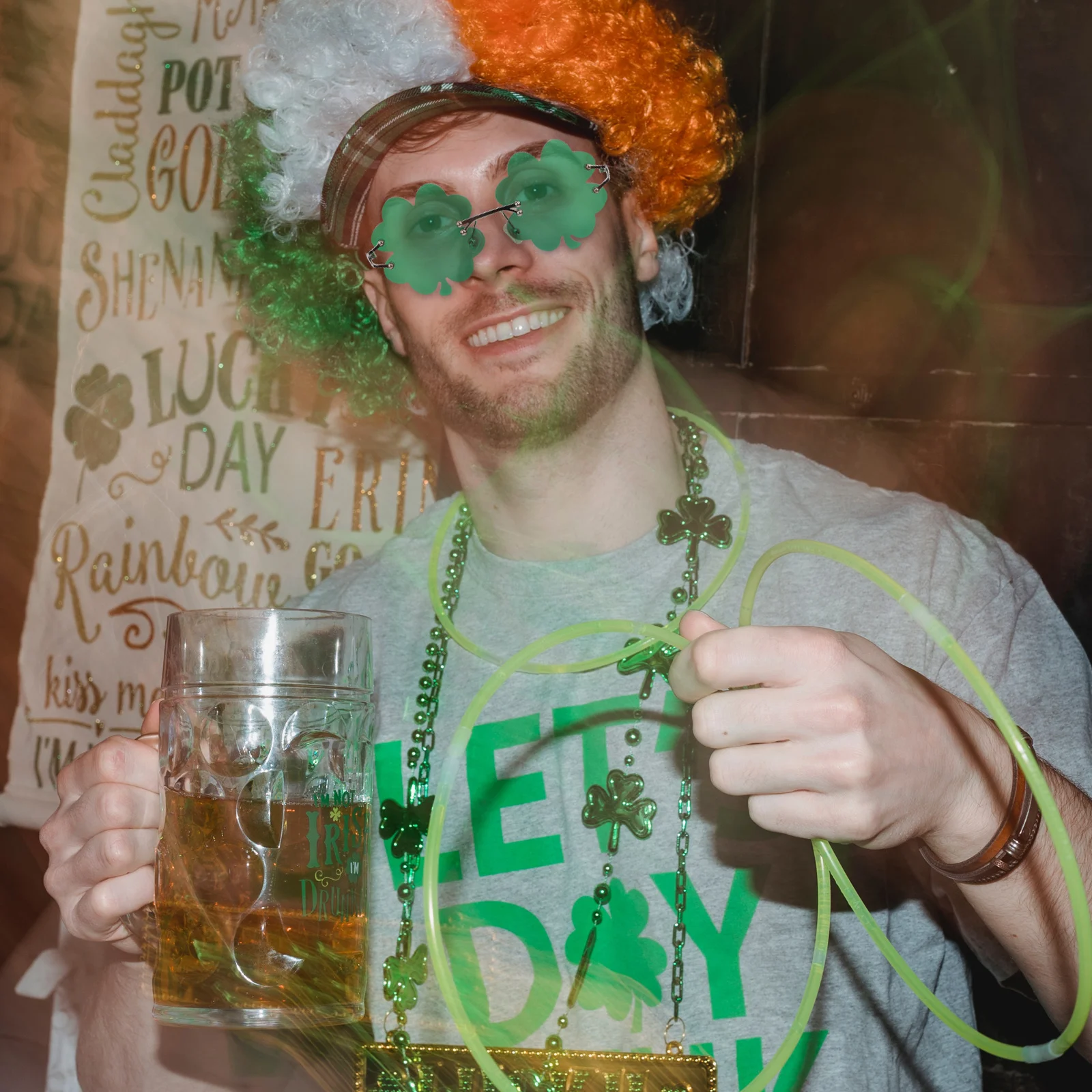 클로버 안경 1쌍, 성 패트릭의 날 안경, 축제 파티 안경, 가벼운 장식 소품