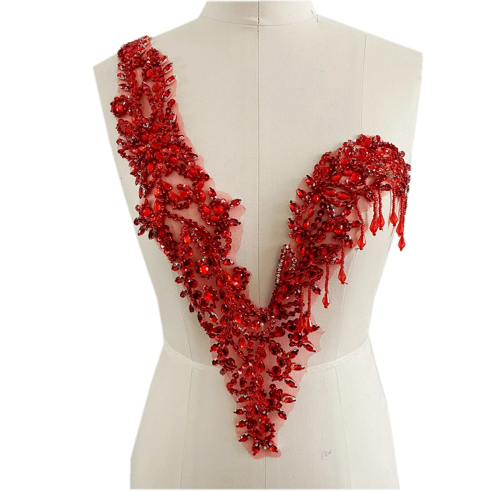 wtbv.n Applique con strass fatti a mano su rete bianca da cucire su perline di cristallo, accessorio per vestiti (argento