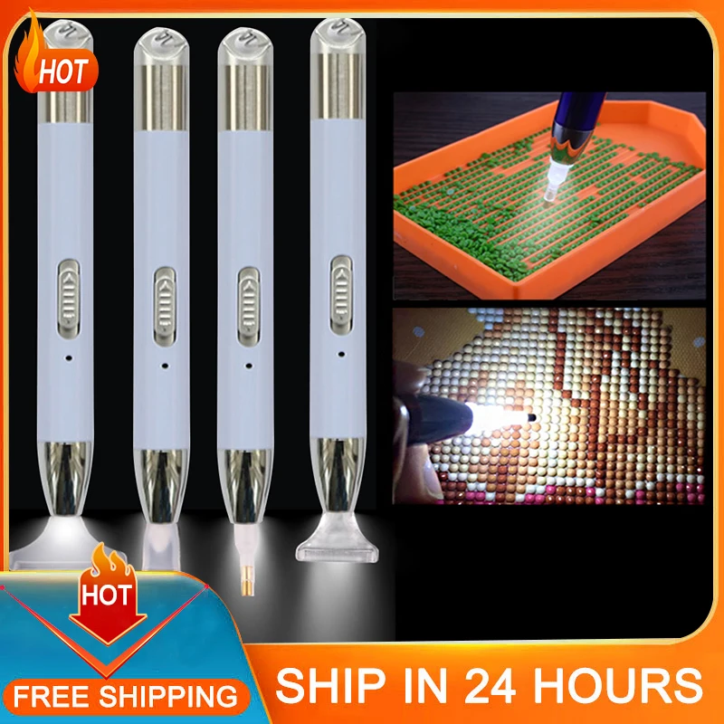 USB Rechargeable Lighting 5D Diamond Painting Point Drill Pen Set Tools DIY Luminous Embroidery Diamond Drawing Drill Pen