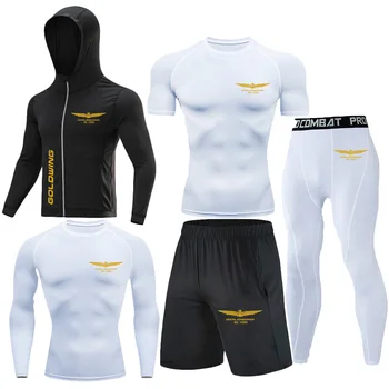 Set da palestra da uomo in cinque pezzi con stampa Honda Logo Gold Wing, set da jogging sportivo con protezione dagli eruzioni, giacca da uomo