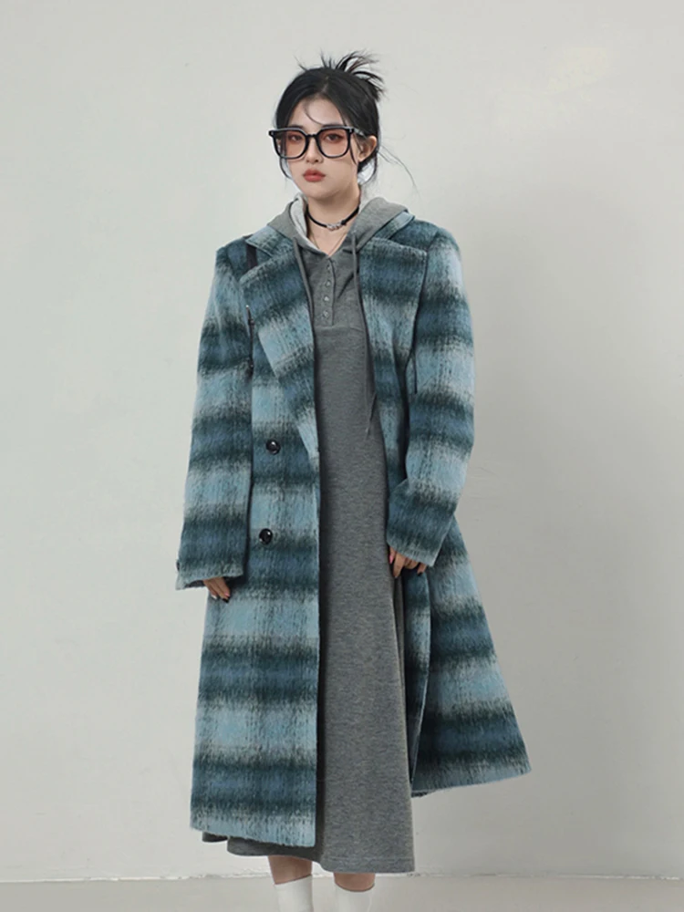 Lautaro-Woolen Coats for Women, Long Warm Coats, Colorful Plaid