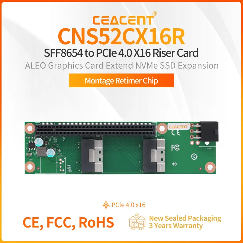 CNS52CX16R 2-Port SlimSAS SFF-8654 8i to PCIe4.0 x16 Adapter, PCIe
