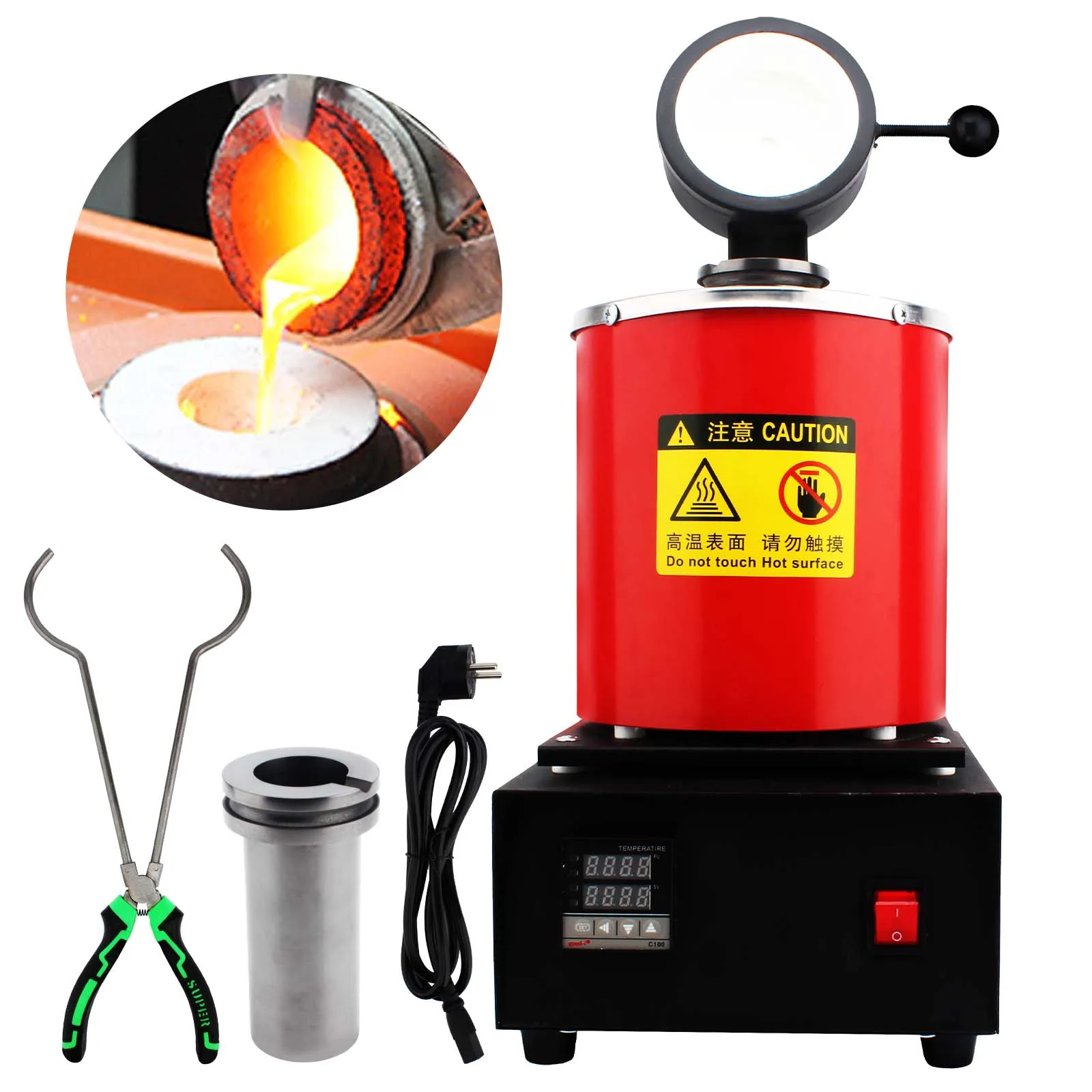 

1/2/3 Kg 2000F Mini Digital Gold Melting Furnace with Graphite Crucible for Tin, Silver, Copper and Aluminum