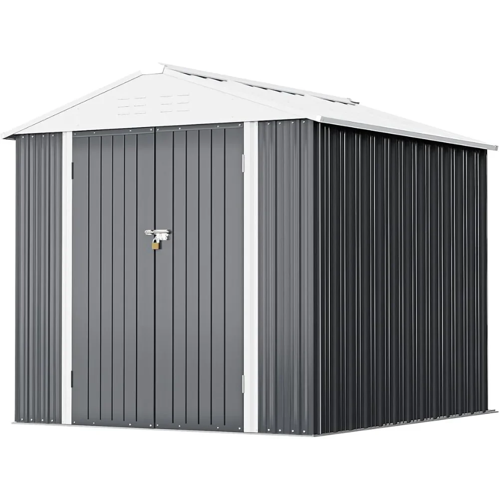 

Steel Utility Tool Shed Storage House With Door & Lock Home Garden Closet Metal Outdoor Storage Shed 6FT X 4FT