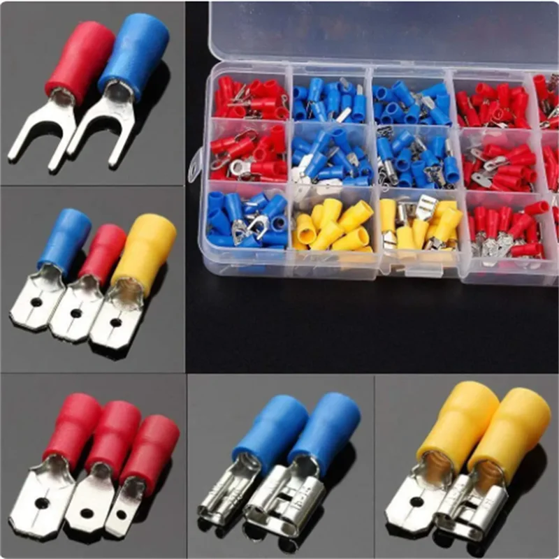 Cable Connector Kit Repair Insulated Electrical Wire Crimp Spade Butt Ring Fork Set Ring Lugs Rolled Terminals Assorted