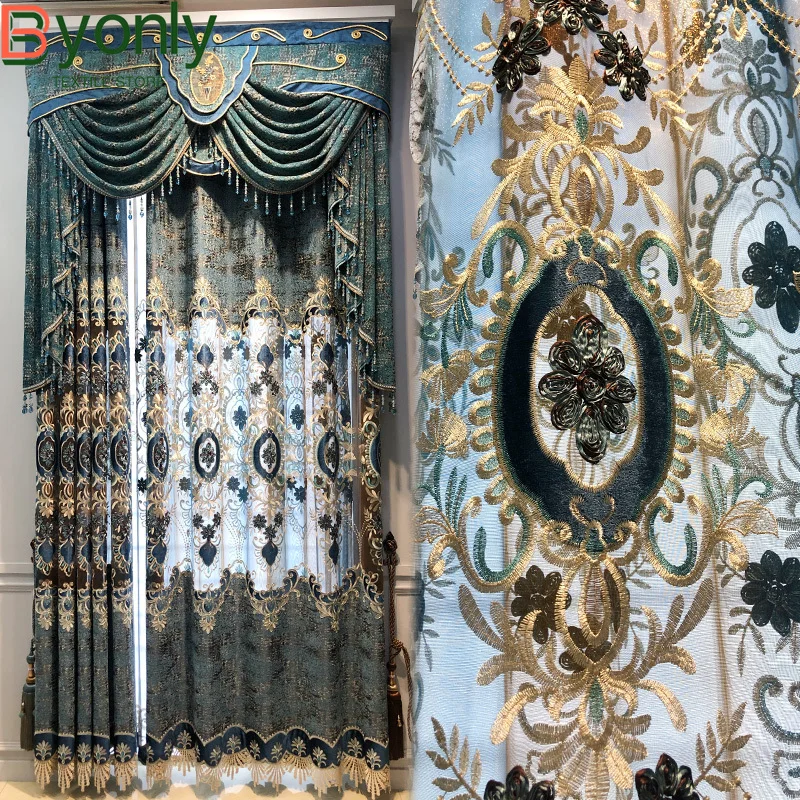 

Curtains for Living Room Luxury Cloth Large Hollowed-out Embroidered Balcony Floor-to-ceiling Window Villa Custom Screen