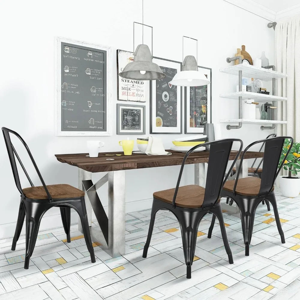 

Dining Chairs, 18 Inch Classic Iron Metal with Wood Top/Seat Indoor-Outdoor Use Chic Dining Bistro, Dining Chairs