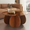 Modern Round Coffee Table 31.5'' Glass Coffee Tables Rustic Circle Center Cocktail Table 1