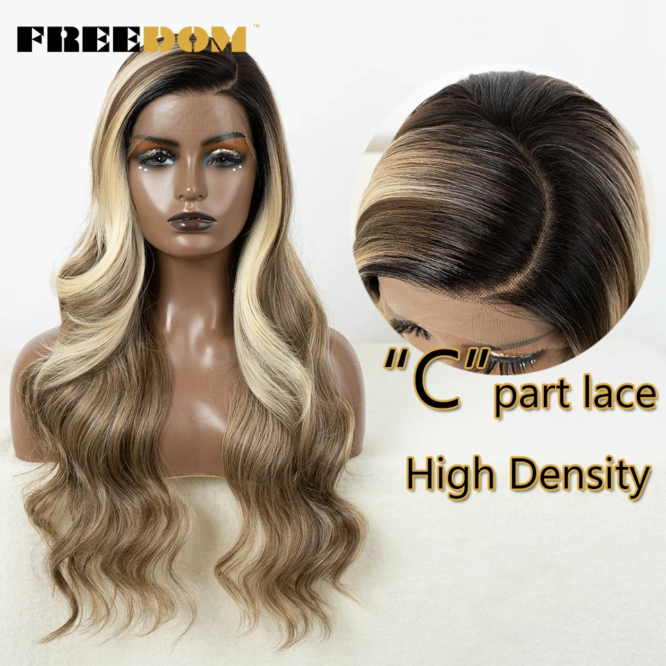 FREEDOM Synthetic Lace Front Wigs for Women C Part Wig Ombre Brown Rose Red Color Body Wave Lace Wigs Highlight Cosplay Wig jean charles brosseau ombre rose eau de cologne 100 мл