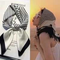 Luxury Imitation Silk Scarf Black And White Striped Head Wrap For Women Multifunction Silk Feeling Neckerchief 1