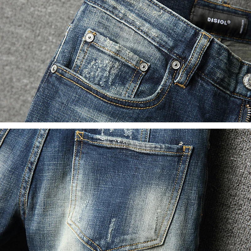 Fashion Designer Men Jeans Retro Blue Spliced Designer Ripped Jeans Men Streetwear Camouflage Pocket Hip Hop Denim Pants Hombre