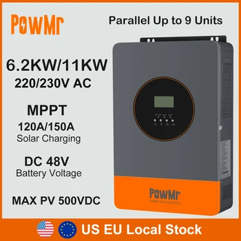 US EU Stock Inverter solari ibridi 6.2KW 11KW 48V DC a 230V AC con 120A 150A MPPT Carica solare Inversor parallelo Fit LifePo4